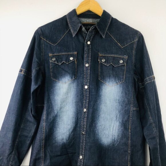 Carreli Jeans Cotton long-sleeve collar Snap up denim Shirt Women Shacket Size M - Picture 10 of 14